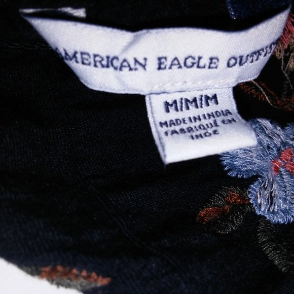 American Eagle Outfitters One Piece Romper Medium Black Red Stretch Floral Embro - Picture 14 of 14